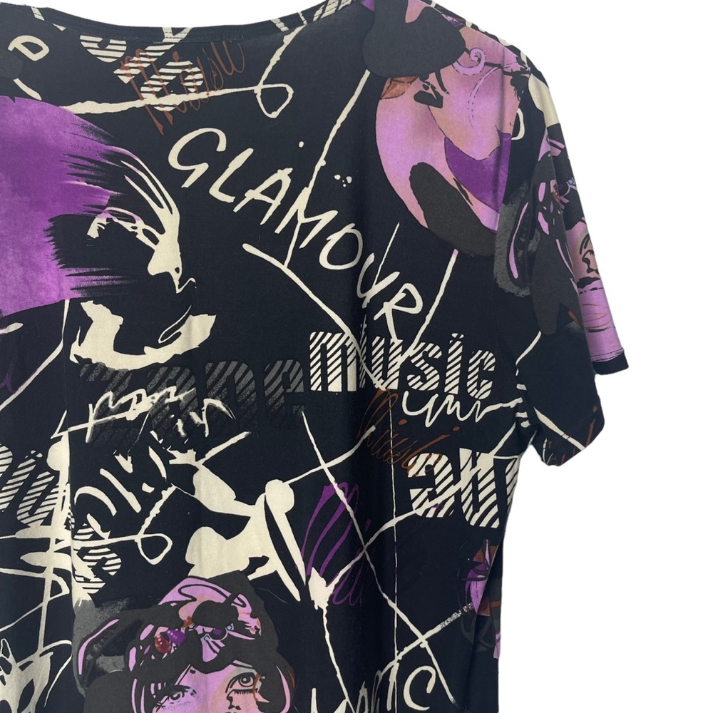 Nygard Black White Purple Glamour Music Abstract Print V-Neck T-Shirt Size LP - Picture 3 of 6